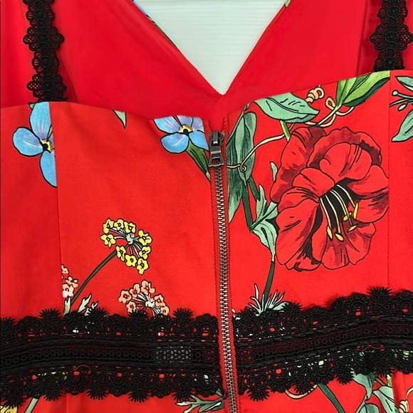 Alice + Olivia Red Dress with Black Lace - Picture 7 of 10